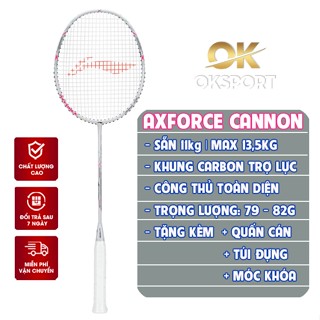 Vợt cầu lông Lining Axforce Cannon chính hãng Full Carbon trợ lực căng sẵn 11kg (Max 13kg) tặng kèm quấn cán túi đựng