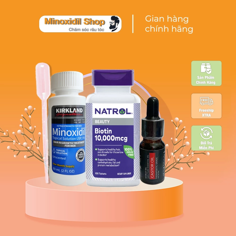 Mọc Lông Mày Combo Minoxidil 5% Lỏng, Castor Oil, Biotin