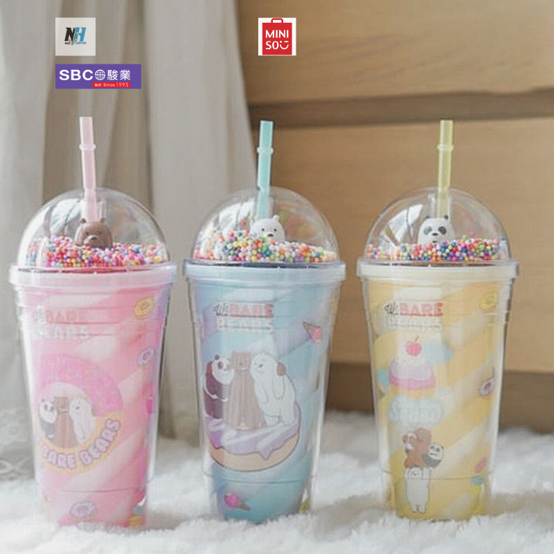 Ly Cốc Nhựa 2 lớp kèm ống hút Miniso We Bare Bears - Tum Bler 480mL Phong Cách hoạt hình