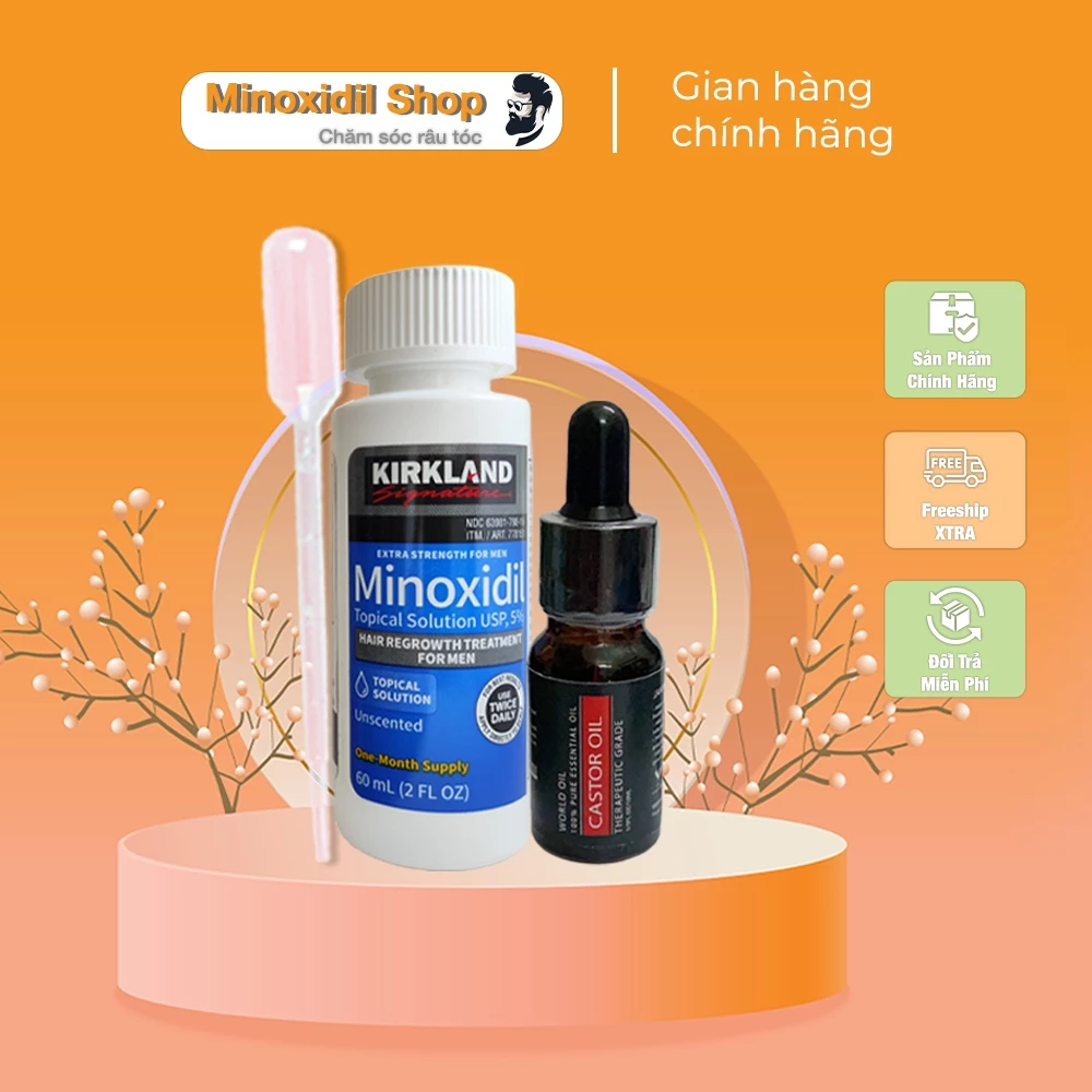 Dung Dịch Mọc Lông Mày Nam Combo Minoxidil 5% Lỏng, Castor Oil