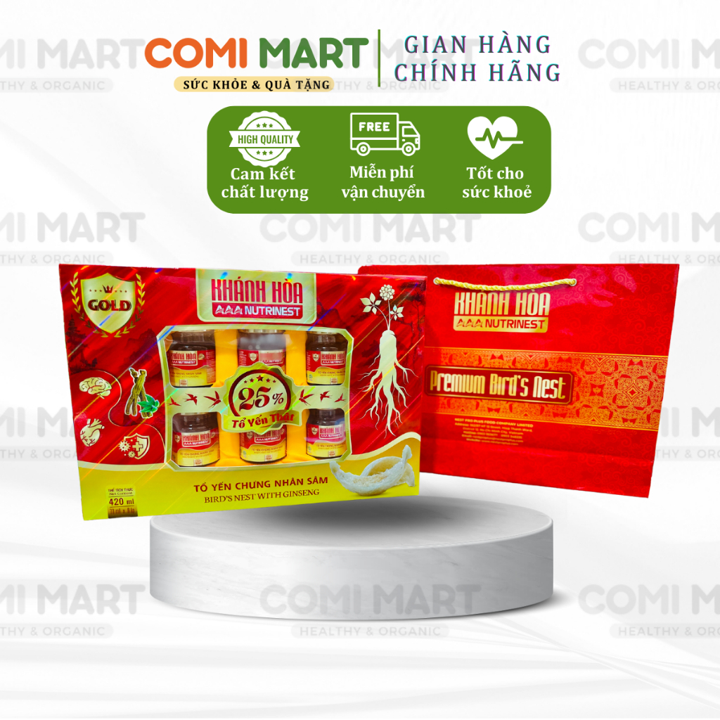Tổ yến Chưng Nhân Sâm AAA NutriNest 25% - Hộp 6 lọ x 70 ml Kèm túi giấy cao cấp