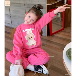 Set bộ nỉ da cá Labubu Jam&Jenny màu hồng đậm siêu xinh cho bé gái size từ 12-46 cân