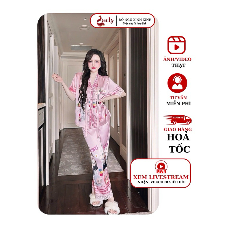 Đồ bộ ngủ nữ quần dài tay ngắn lụa latin Lady - Đồ ngủ xinh xinh Diện vào là lung linh.