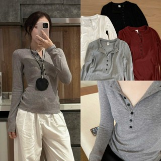 (ẢNH OLDSCHOOL) Áo THUN ÔM len mịn tay dài cài cúc mở A6030