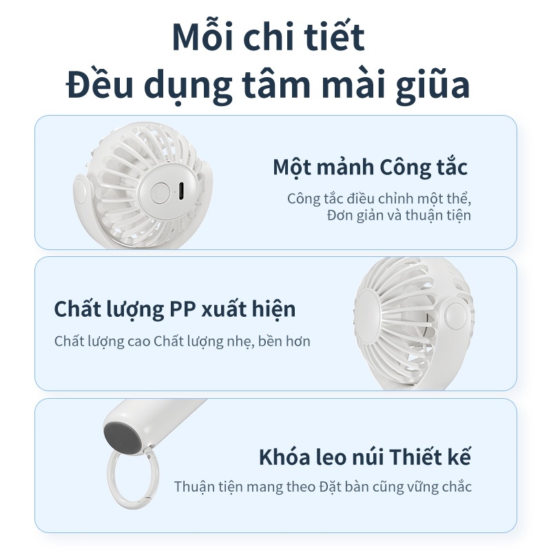 Quạt Mini điện cầm tay nhỏ cầm tay Điều chỉnh 3 tốc độ Quạt Pin Sạc Usb 1200mah | BigBuy360 - bigbuy360.vn