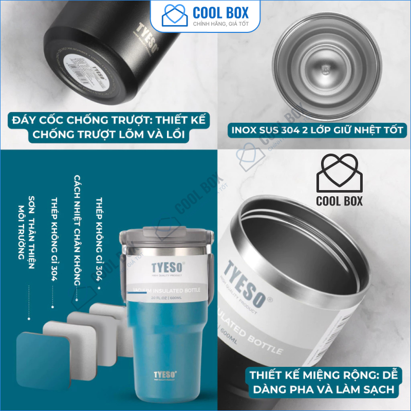 Ly giữ nhiệt cao cấp Tyeso V2 có 5 dung tích 600-1200ml, cốc giữ nhiệt thể thao COOLBOX tyeso v2 | BigBuy360 - bigbuy360.vn