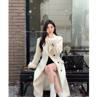 Áo Khoác Dạ Dáng Dài Phối Lông Chiết Eo Hai Màu Phong Cách Sang Chảnh Dành Cho Nữ Thu Đông_Hàng Order QCCC