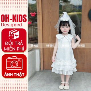  Váy bé gái đầm công chúa OH KIDS vải Tafta thêu hoa màu trắng quà tặng sinh nhật cho bé 8-23kg OH04 