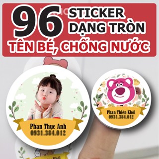 96 sticker tên bé dạng tròn 3cm, nhiều mẫu dễ thương, dán sách vở, đồ dùng học tập, cá nhân