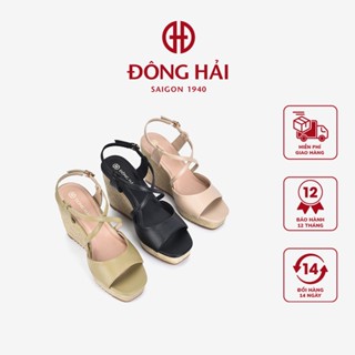Giày Sandal Đông Hải Đế Xuồng Quai Ngang Bản To đế giả cói 12cm tôn dáng mặc áo dài - S81N4