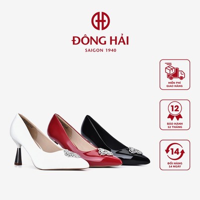 Giày Cao Gót Đông Hải Đính Nơ Đá Logo Sang Trọng Gót Nhọn 8cm - G81N8