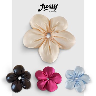 Buộc Tóc Satin Hoa 5 Cánh Size To 18cm Jussy Official Crunchies Vải Satin Bóng Nhồi Bông Siêu To Nhiều Màu Pastel