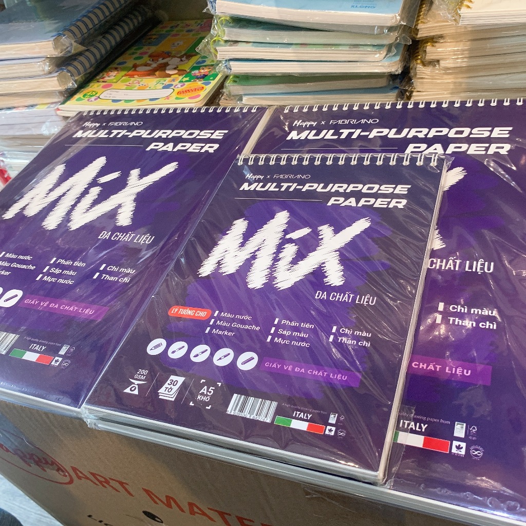 HAPPY x FABRIANO - Giấy, Sổ lò xo vẽ Đa chất liệu MIX MEDIA 200gsm A6 / A5 / A4 10-20-30 tờ ♥ Multi-