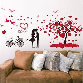 Decal dán tường combo hoa trái tim hồng + romantic