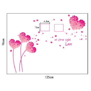 Decal dán tường combo hoa trái tim hồng + romantic
