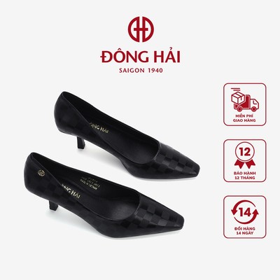 Giày cao gót Đông Hải dập họa tiết ô vuông gót cao 7cm - G5809