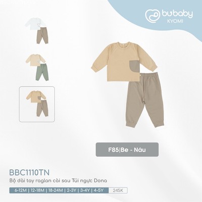 Bộ dài tay raglan cài sau Túi ngực Dona Bubaby