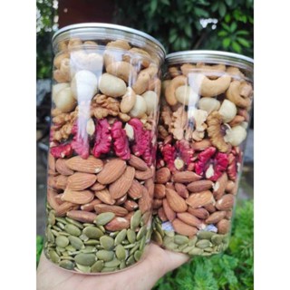 Granola 5 tầng hạt macca, óc chó, hạnh nhân, hạt bí, hạt điều, hạt ngũ cốc ăn sáng mix 5 tầng 2 hủ 1kg