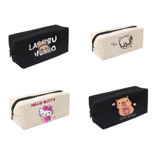 Túi hộp bút vải canvas có khoá miệng đựng bút thước kẻ cỡ lớn in hình cute đáng yêu dễ thương