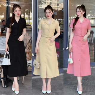 Set váy tiểu thư nữ ÁO CROPTOP TÚI HỘP nút cài mix chân váy dáng dài thanh lịch dành cho các nàng đi chơi, đi tiệc QC🌹