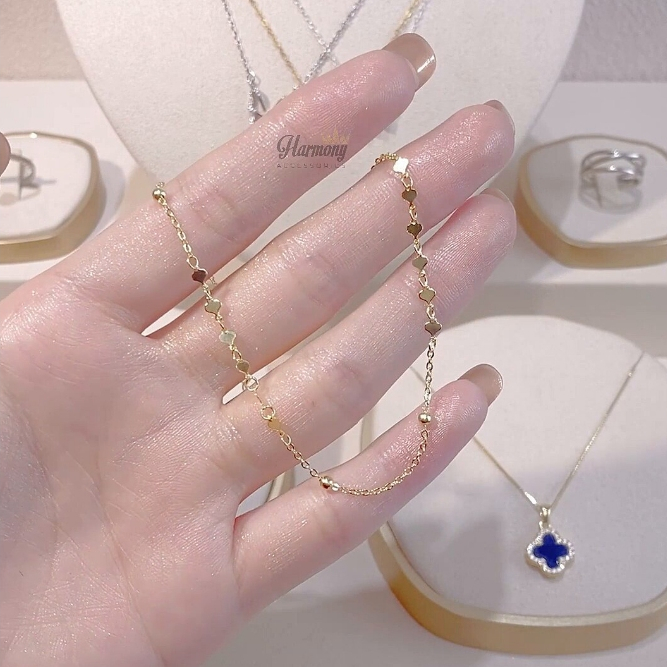 Lắc chân nữ bạc 925 xi vàng 14k dải trái tim cao cấp Maris | HARMONY ACCESSORIES LC23
