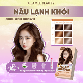 Thuốc Nhuộm Tóc Màu NÂU LẠNH KHÓI Glamee Beauty Nhiều Dưỡng, Không Cần Tẩy, Kem Nhuộm Tóc Tại Nhà Tặng bộ dụng cụ nhuộm