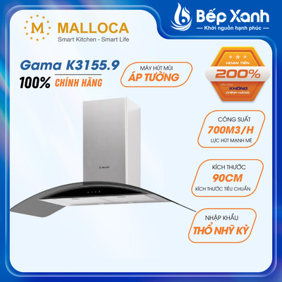 [FREESHIP HCM] Máy Hút Mùi Áp Tường Malloca Gama K3155.9 - Ngang 90cm - Công Suất Hút 700 m3/h