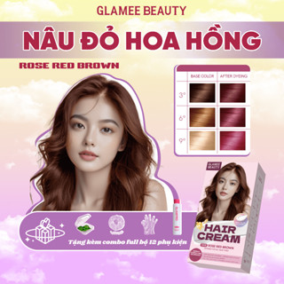 Thuốc Nhuộm Tóc Màu NÂU ĐỎ Glamee Beauty Nhiều Dưỡng, Không Cần Tẩy, Kem Nhuộm Tóc Tại Nhà Tặng Bộ Dụng Cụ Nhuộm