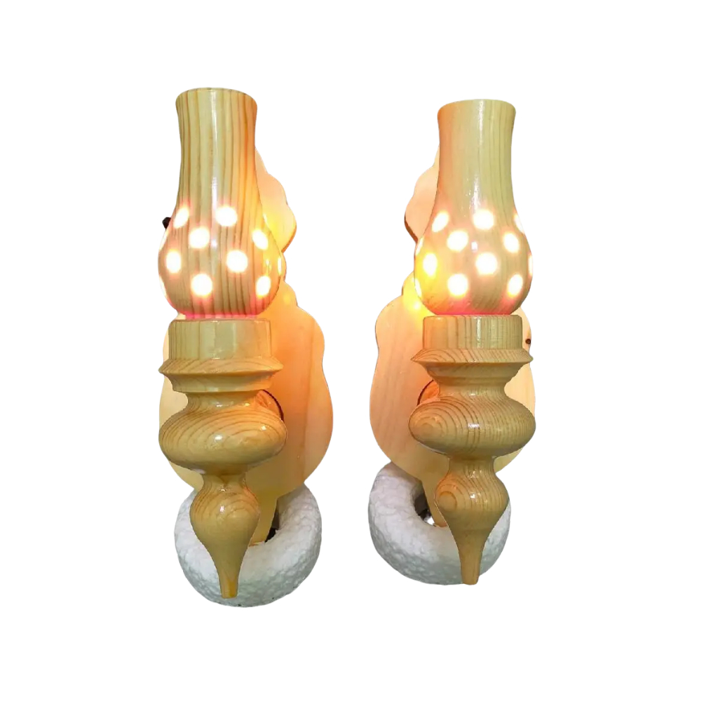 Đèn gỗ thông ốp tường 22cm ( kèm bóng đèn).