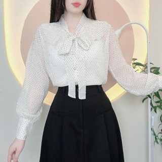 Áo sơ mi nữ sang chảnh thiết kế vải voan mềm mỏng ( kèm lót) cổ bèo cột nơ LAMO- B1337