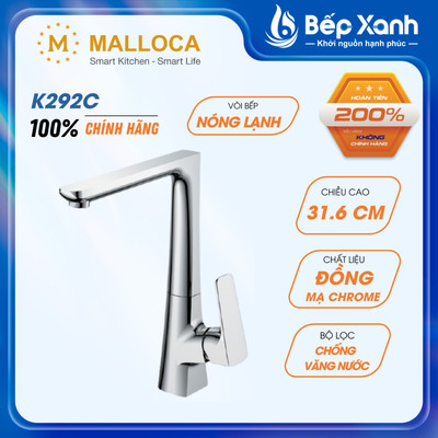 Vòi Rửa Chén Malloca K292C - 2 Nguồn Nóng Lạnh - Đồng Mạ Chrome
