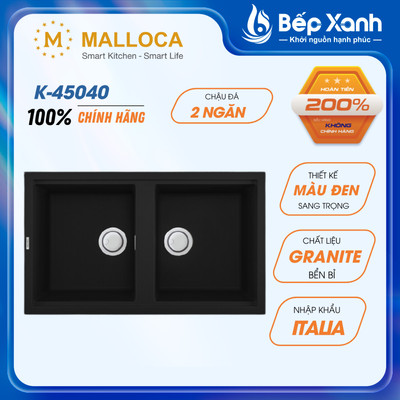 Chậu Rửa Chén Đá Malloca NERO K-45040 (Đen) - Phủ Nano Bạc - Xuất Xứ Ý - Hàng Chính Hãng