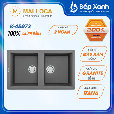 [FREESHIP HCM] Chậu Rửa Chén Đá Malloca Titanium K-45073 (Màu Xám) - Ngang 86cm - Phủ Nano Bạc