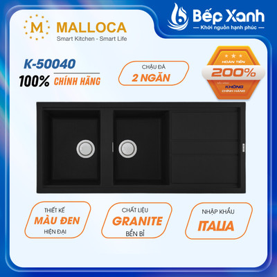Chậu Rửa Chén Đá Malloca Nero K-50040 (Đen) - Ngang 116cm - Phủ Nano Bạc