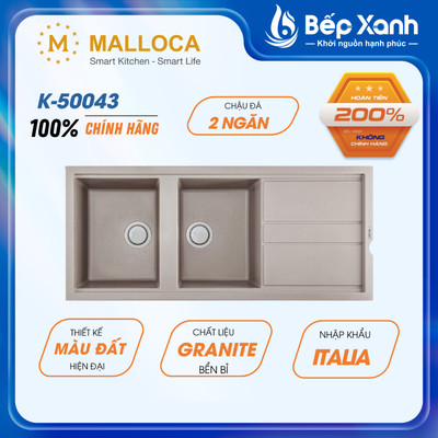 Chậu Rửa Chén Đá Malloca Tortora K-50043 (Màu Đất) - Ngang 116cm - Phủ Nano Bạc