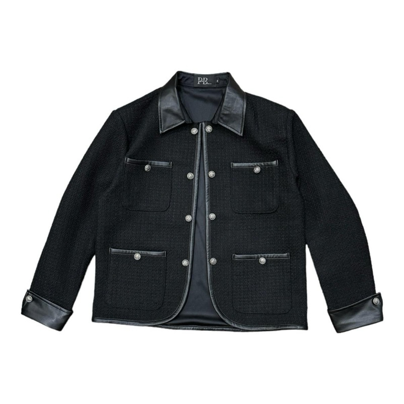 Áo Khoác Dạ Tweed Nam, Áo Khoác Dạ Mix Cổ Da Cá Tính Play Boys