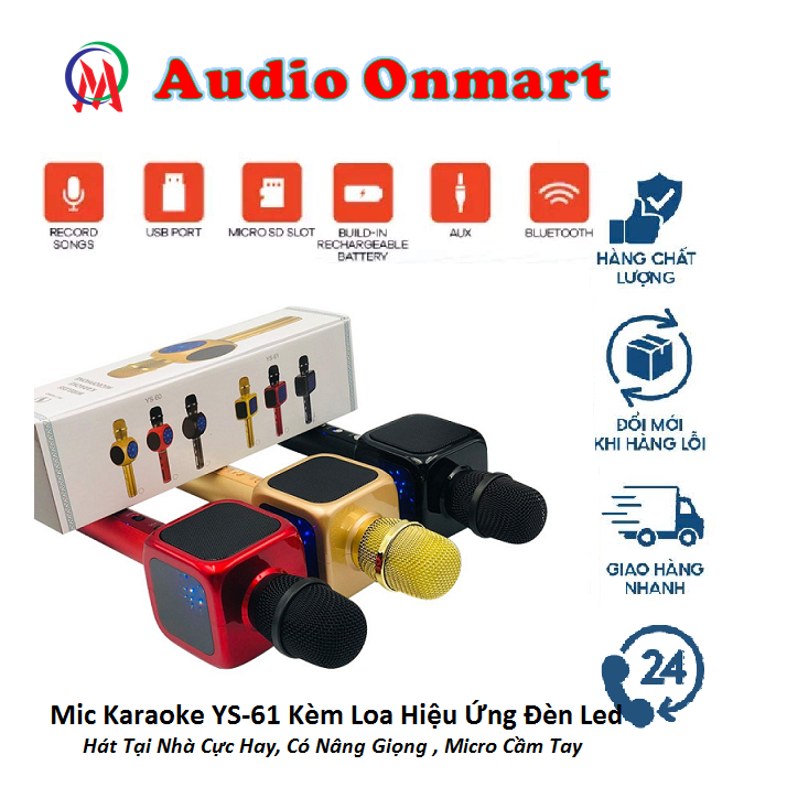 Mic Karaoke YS-61 Kèm Loa Hiệu Ứng Đèn Led Hát Tại Nhà Cực Hay, Có Nâng Giọng , Micro Cầm Tay