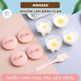 Khuôn Làm Bánh Flan, Hấp Trứng Cho Bé Ăn Dặm (Bộ 4 Khuôn Kèm Chổi Silicon Quét Dầu)