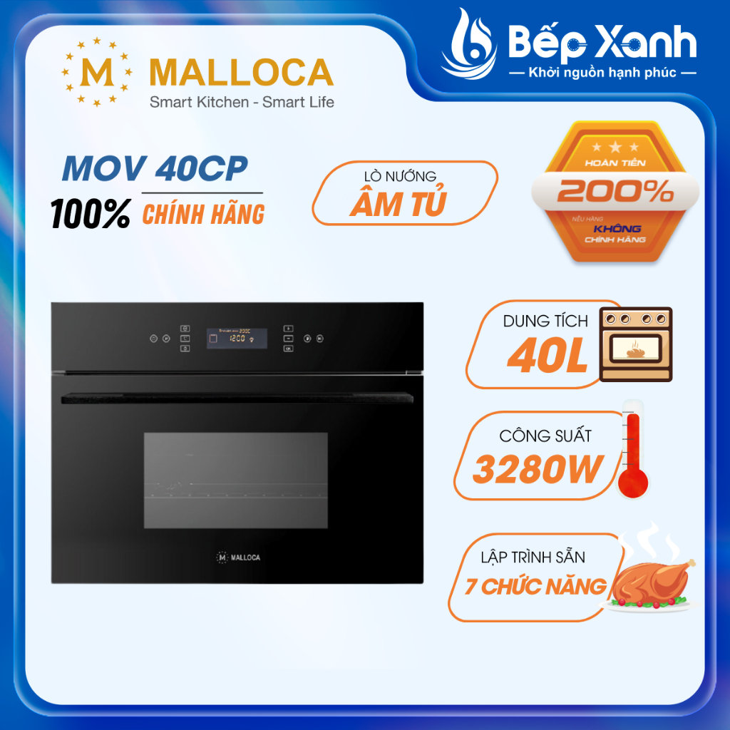 [FREESHIP HCM] Lò Nướng Âm Tủ Malloca MOV-40CP - 7 Chức Năng - Dung Tích 40L