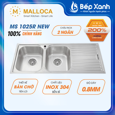 Chậu Rửa Chén Malloca MS 1025R NEW - Inox 304 - Ngang 116cm