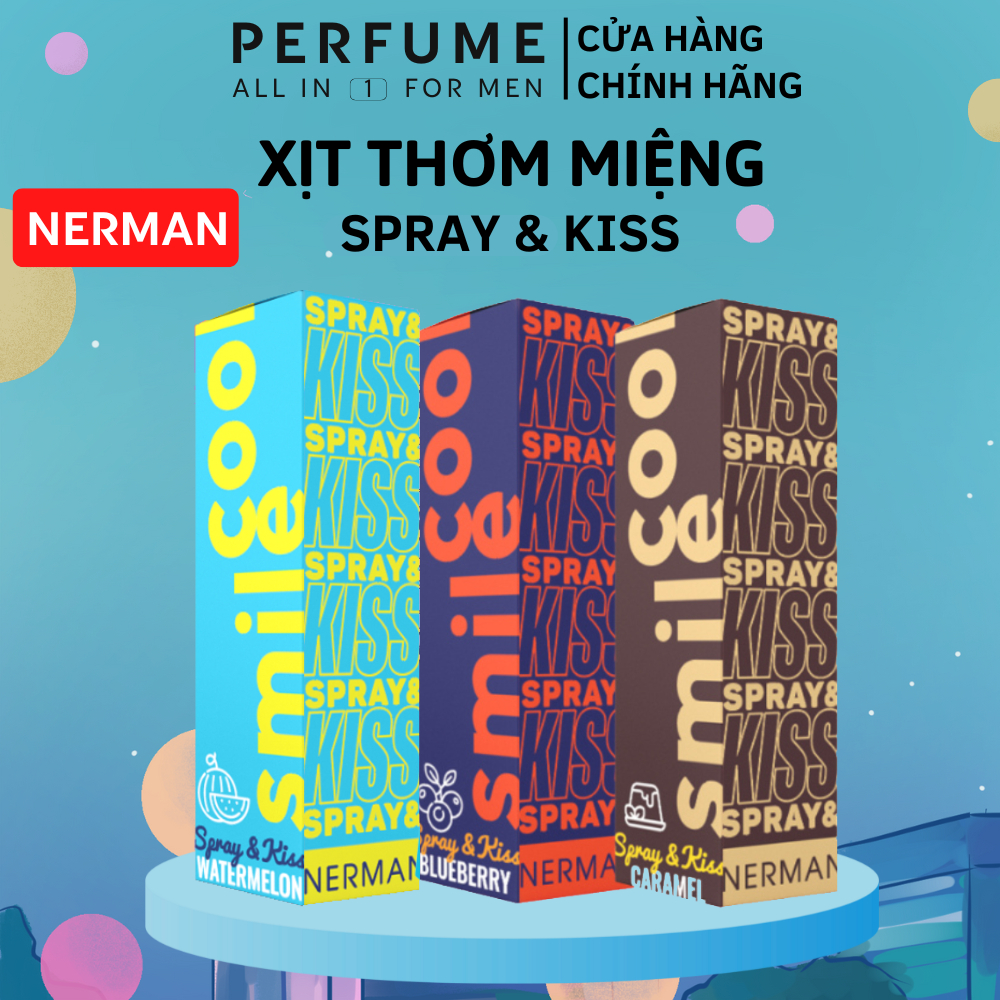 Xịt thơm miệng Nerman Spray & Kiss vị kẹo hoa quả bạc hà the mát cho nam nữ chai 10ml
