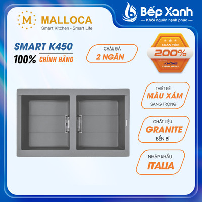 [FREESHIP HCM] Chậu Rửa Chén Malloca SMART K450 - Màu xám - Phủ nano kháng khuẩn