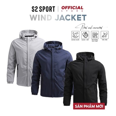 Áo khoác gió nam cao cấp S2 SPORT jacket nam có mũ chống gió chống bụi, giữ ấm, cản nước nhẹ - AG02