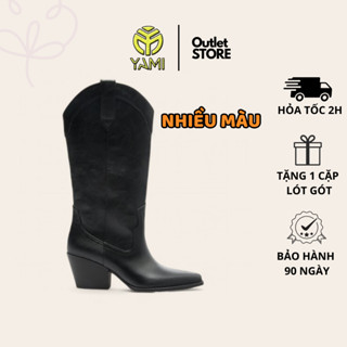 Bốt Ống Nữ Cổ Cao, Giày Boot Cao Bồi Mũi Nhọn Gót 7cm Thêu Họa Tiết Âu Mỹ Màu Đen - Nâu Có Big Size, Giày Xuất Xịn YAMI