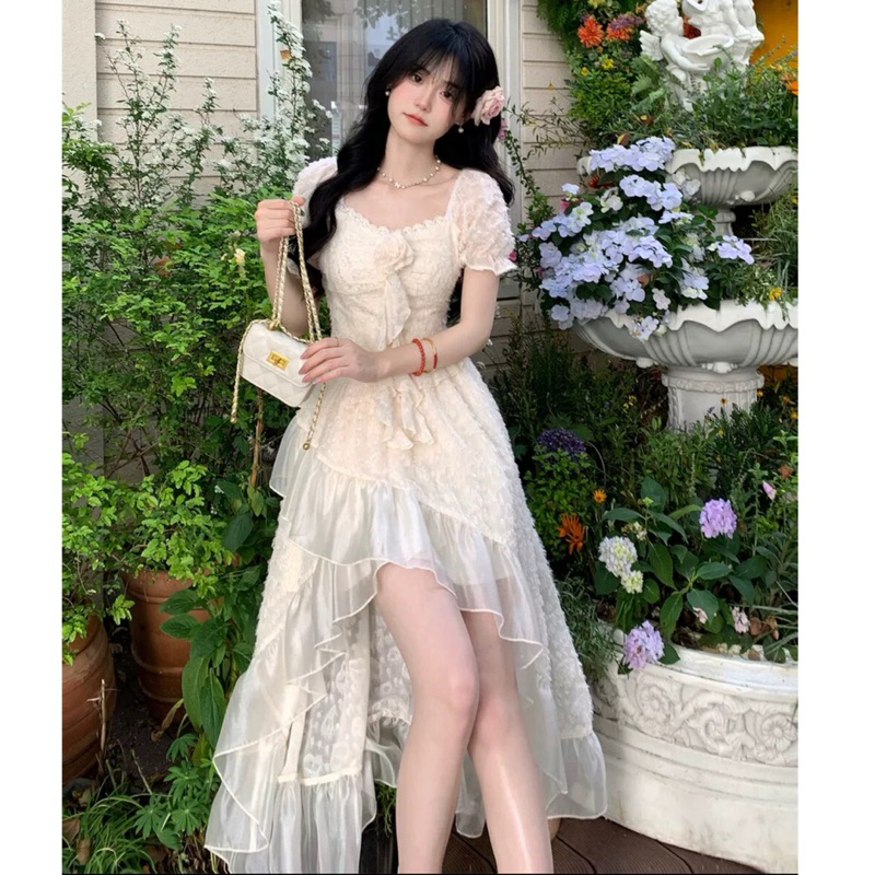 ĐẦM ĐUÔI CÁ DÁNG XOÈ CỔ VUÔNG TAY PHỒNG BABY đầm lông công | BigBuy360 - bigbuy360.vn