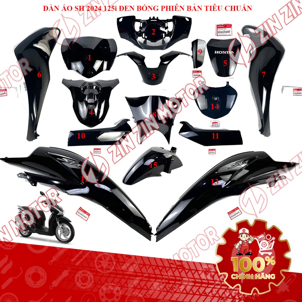 Dàn Áo Xe SH125i, SH 125i 2024 Đen Bóng Phiên Bản Tiêu Chuẩn Chính Hãng - ZZM