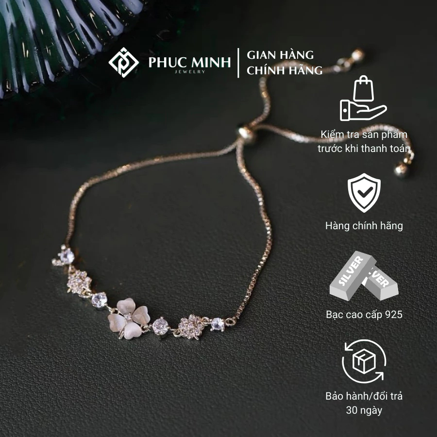  Lắc tay bạc nữ PMJ Vòng tay mặt hoa đính đá dây rút cá tính trang sức S925 PMJ0171 Phúc Minh jewelry 
