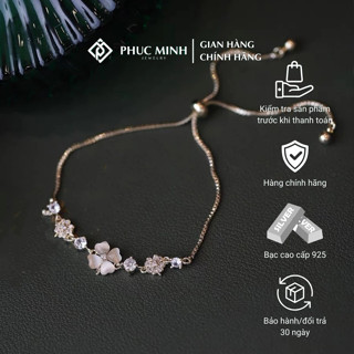 Lắc tay bạc nữ PMJ Vòng tay mặt hoa đính đá dây rút cá tính trang sức bạc S925 Phúc Minh jewelry