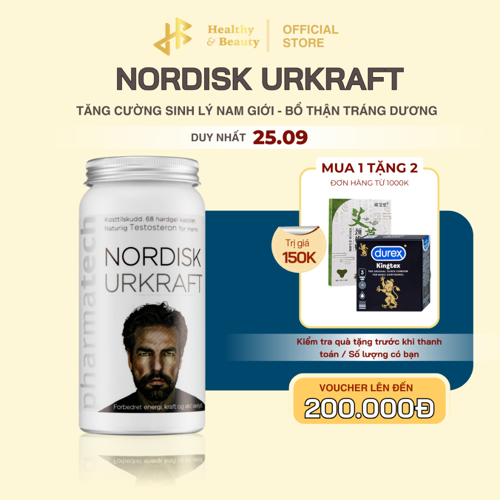 Viên uống hỗ trợ sinh lý nam Pharmatech Nordisk Urkraft bổ sung kẽm cho cơ thể lọ 68 viên