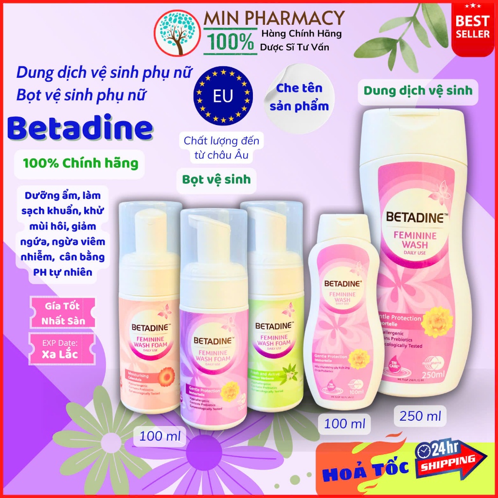 Chai xịt bọt vệ sinh phụ nữ BETADINE Feminine wash foam 100ml/ Dung dịch vệ sinh Betadine - Minpharm